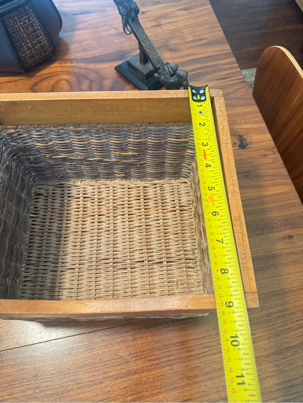 Rustic Woven Basket with Wooden Frame 11"x9"x7.5" Vintage Charm for Home - Picture 12 of 14